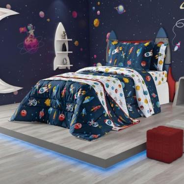 Imagem de Edredom Infantil Solteiro Dupla Face Astro Percal 180 fios - Juma Enxo