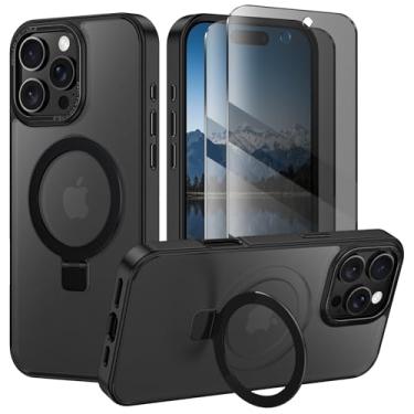 Imagem de Lamcase Capa para iPhone 16 Pro, compatível com MagSafe, com protetores de tela de privacidade X2, [suporte magnético invisível] [proteção da câmera] capa de telefone fosca translúcida fina à prova de
