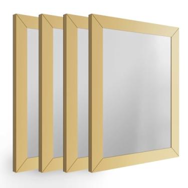 Imagem de Kit 4 Espelhos Decorativo 18x24 Com Moldura de Madeira Preta Branca Dourada ou Tabaco para Quarto Sala Banheiro Salão de Beleza Manicure Hall de Entrada (Dourado)