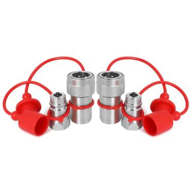 Imagem de Hoqqf Acopladores de trator hidráulicos de conexão rápida de 1/5.1 cm, ISO 5675 Estilo Poppet Pioneer com tampas de poeira, válvula esférica estilo pioneer, 2 conjuntos