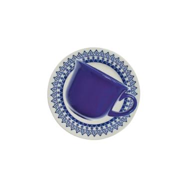 Imagem de 1 Conjunto com 6 Xícaras de Chá Reta 200 Ml com Pires 14 Cm Donna Grécia, Biona, Donna Grécia 022934, Azul/Marfim