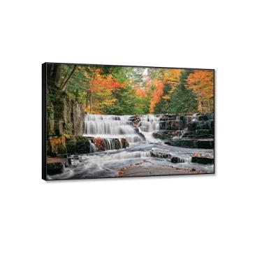 Imagem de Pintura em cascata arte de parede em tela linda cachoeira natureza paisagem impressão em tela grande arte pronta para pendurar arte de parede para sala de estar quarto decoração de parede 80 x 120 cm