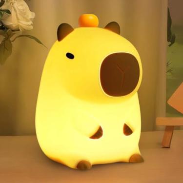 Imagem de BemeedLigt Luz noturna Capybara, linda luminária de silicone de LED para animais, luz noturna regulável para berçário, luminária de mesa de cabeceira recarregável com controle de toque, presentes de