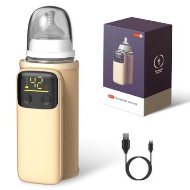 Imagem de Aquecedor de mamadeira portátil para viagem – Aquecedor de mamadeira de aquecimento rápido Moclever com 6 configurações de temperatura, design à prova de vazamento, recarregável, luz noturna, bateria