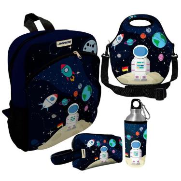 Imagem de Kit Escolar Infantil Mochila de Costas + Lancheira Térmica + Necessaire Plus + Squeeze de Alumínio-Unissex