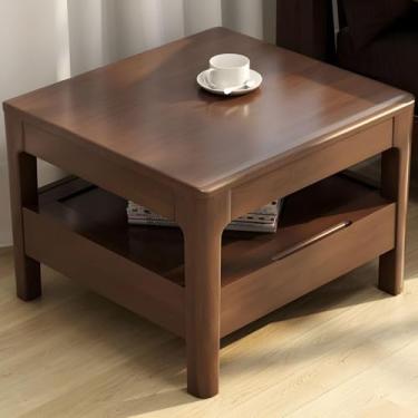 Imagem de Mesa de centro de madeira moderna com 4 pernas e armazenamento Mesa de coquetel retangular Mesa de centro nórdica com gaveta de madeira maciça Mesa de centro retangular para armazenamento Me