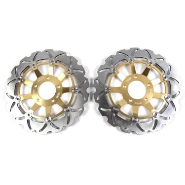 Imagem de 1 par de discos de freio dianteiros flutuantes de rotores compatíveis com Suzuki GSX750F 1998-2003, GSX750 1989-1992, peças de acessórios de motocicleta douradas
