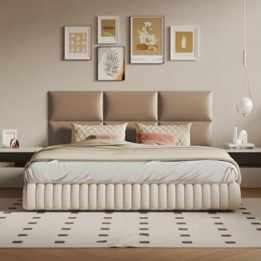 Imagem de Painéis de cabeceira estofados de parede marrom claro, couro sintético, 61 x 30 cm, pacote com 12 – Enchimento de parede à prova de som DIY para camas casais, queen ou king, decoração de parede