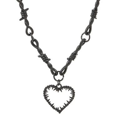 Imagem de Colar de coração de arame farpado gótico para mulheres e homens, colar de espinhos góticos, colar punk com pingente de coração, vintage, joia de Halloween para homens e mulheres, 40 + 5 cm + 16 + 5