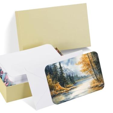 Imagem de PATIKIL 60 conjuntos de cartões de aquarela de algodão puro 63,5 kg/300 g/m², cantos arredondados com envelopes para pintura de arte, notas de agradecimento criativas, 10 x 15 cm (caixa bege)