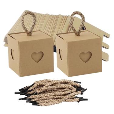 Imagem de LAEYIAP 24 caixas de lembrancinhas de doces vintage com fio de serapilheira, mini caixa de embrulho de papel kraft, rústica com barbante de juta de serapilheira e recorte de coração de amor (A)