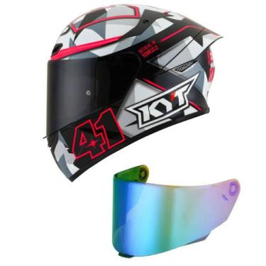 Imagem de Capacete Kyt Tt Course Espargaro Fuxia Cinza e Rosa Mais Viseira Camal