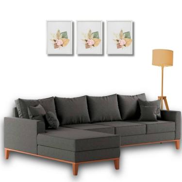 Imagem de  Sofá Beny com Chaise Esquerda, 2,60x1,40m, 4 Lugares, Linho, Base em Madeira.