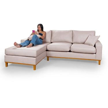 Imagem de Sofá Amsterdã Living Com Chaise Em Linho Essencial Estofados