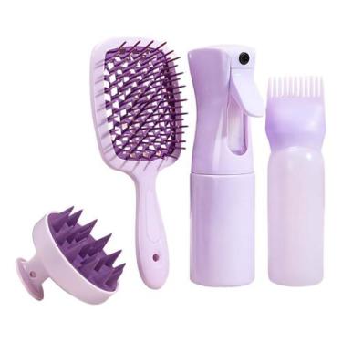Imagem de Kit 4peças C/escova De Cabelo Desembaraçadora Frasco Spray - Alwy