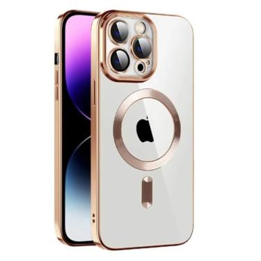 Imagem de Capa para o iPhone 14 Pro com Proteção na Lente e Compatível com Magsafe - Design Slim e Acabamento Premium Cor: Dourado