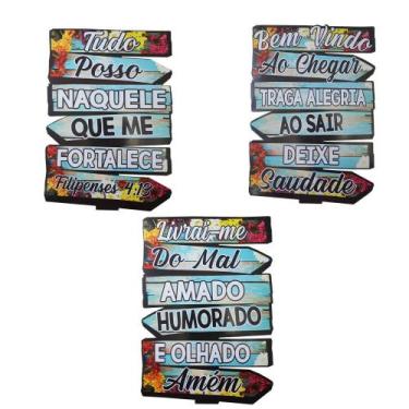 Imagem de Kit 3 Placa Tropicalia Frases 20x30 Mdf Madeira Adesivado - ATACADÃO D