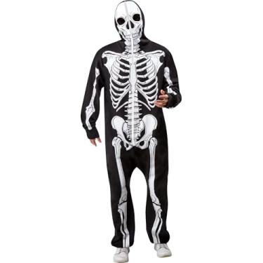 Imagem de Rubies Macacão de Halloween esqueleto tamanho adulto União fantasia de uma peça com zíper, Branco, M