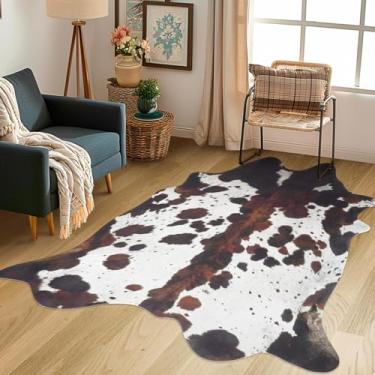 Imagem de SUNCOWLLY Tapete de couro de vaca 1,9 x 2,2 m, tapete grande de couro de vaca sintético, tapete de área antiderrapante, tapete com estampa animal, decoração de quarto ocidental, tapetes de vaca para