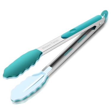 Imagem de Pinça Pegador Culinário Silicone 30 Cm Multiuso Inox Fritura (Verde Agua)