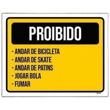 Imagem de Kit 5 Placa Sinalização - Proibido Andar Bibicleta Patins - Sinalizo