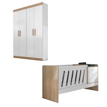 Imagem de Berço Americano Lis e Guarda Roupa Infantil Pietra Branco Brilho Wengue – Canaã