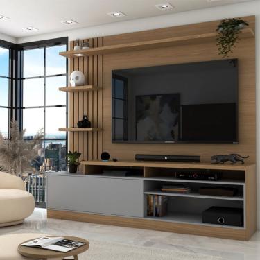 Imagem de Estante para TV Até 65 Polegadas Escandinávia 1 Porta com Led Freijó/Cinza