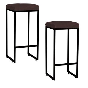 Imagem de Kit 02 Banqueta Alta Lara Para Cozinha Bar Balcão Bistrô Churrasqueira Ferro Preto Suede Marrom - Ahazzo Móveis