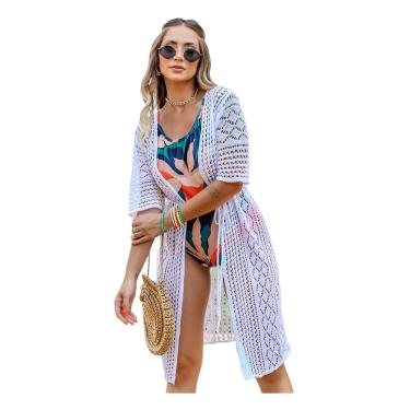 Imagem de Saída Praia Longa Manga 3/4 Canga Kimono Verão Moda