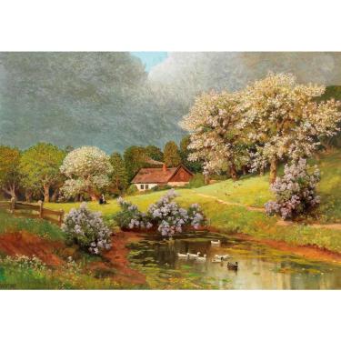 Imagem de Paisagem de Primavera com Patos na Lagoa de Alois Arnegger, 60 x 86 cm, Tela Canvas Para Quadro