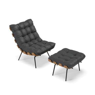 Imagem de Kit 01 Poltrona E 01 Puff Costela Corino Preto