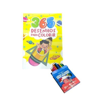Imagem de 365 Desenhos p/ colorir Livro Infantil +12 Lápis de colorir - brasiLei