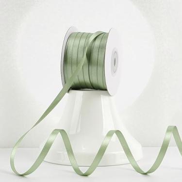Imagem de MEEDEE Fita de cetim verde oliva de 1/10.2 cm Lux cetim dupla face 100 metros fina fita oliva para artesanato, embrulho de presente, ornamentos, decoração de férias, laço de cabelo, casamento