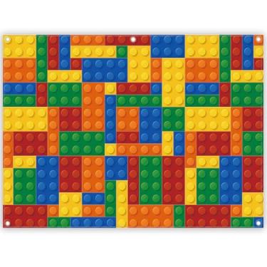Imagem de ZTHMOE 243,88 x 182,88 cm Blocos de Construção Tema Pano de Fundo Colorido Tijolos de Brinquedo Fotografia Fundo de Crianças Decorações de Festa de Aniversário Banner de Mesa de Bolo Adereços de Cabine de Fotos