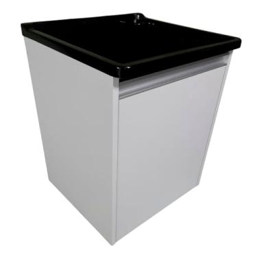 Imagem de Tanque de Lavanderia 26l Plastico + Gabinete MDF Suspenso de Parede Pequeno (Preto)
