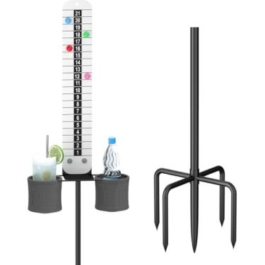 Imagem de Queension Cornhole Scoreboard with Drink Holder, Magnetic Score Keeper with Prongs Base for Corn Hole Games, Outdoor Cornhole Accessories for Yard Games, Volleyball, Pickleball, Black