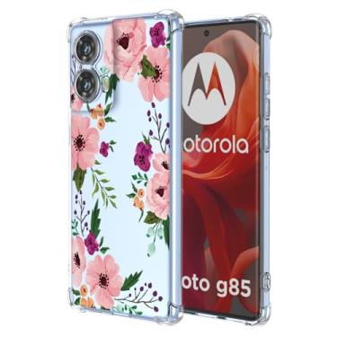 Imagem de RRXSYXL Capa para Moto G85 5G com estampa floral transparente, capa macia à prova de choque para Motorola G85 5G, flor de cerejeira