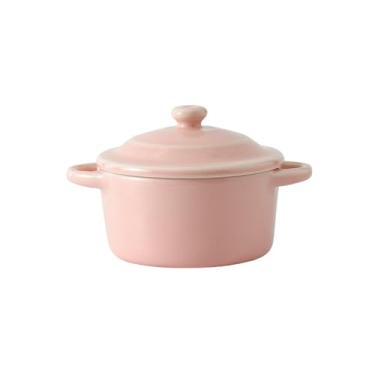 Imagem de Tigela de cozimento coberta com suflê, tigela única de cerâmica doméstica - panela de ensopado colorida (rosa)