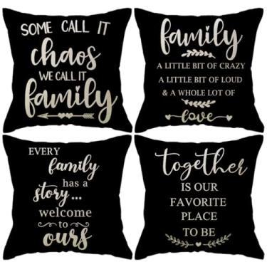 Imagem de ULOVE LOVE YOURSELF Home Quotes Capas de Almofada Decorativas Casa de Fazenda 45,7 x 45,7 cm Rústico Palavras Familiares Decoração Country Conjunto de 4 Fronhas para Sofá Sofá Varanda (Preto)