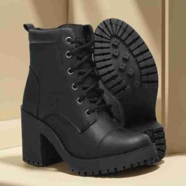 Imagem de Bota Coturno Salto Grosso Moda Feminino Tratorado Blogueira Cor:;Gênero:Mulher;Tamanho:34-Feminino