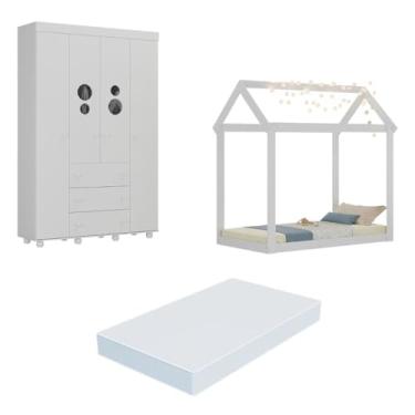 Imagem de Cama Infantil Montessoriana com Colchão Incluso e Guarda-roupas Pimpolho Multimóveis Mx4280 Branco