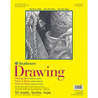Imagem de Strathmore Bloco de papel para desenho série 300, encadernado com cola, 28 x 35,5 cm, 50 folhas (114 g) - Papel de artista para adultos e estudantes - Carvão, lápis de cor, tinta, pastel, marcador
