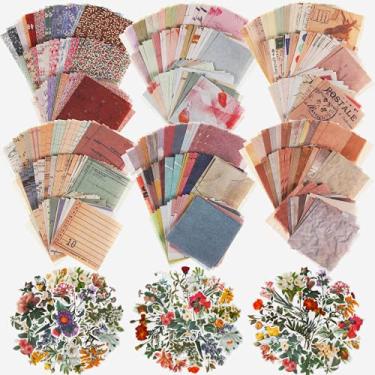 Imagem de 420 folhas de papel vintage para scrapbook, flores, scrapbook, adesivos, papel de diário, estético, decorativo, papel de papelaria, retro, decalque floral washi para artesanato DIY
