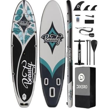 Imagem de Dixero Prancha inflável de stand up paddle de 28 cm x 84 cm x 15 cm para todos os níveis de habilidade com acessórios de prancha de SUP premium, pá flutuante ajustável, coleira de segurança, mochila e
