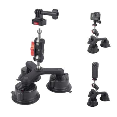 Imagem de Mechrig Suporte de câmera com ventosa tripla com adaptador de placa de liberação rápida - Suporte de para-brisa de carro com cabeça esférica de 360° para câmeras GoPro/DJI/Action e Smartphones (rosca