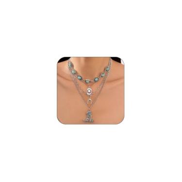 Imagem de IQPDYV Colar de faroeste feminino vintage turquesa com contas de faroeste, joias para mulheres, boho, boho, botas de cacto, chapéu country ocidental, roupas de concerto para mulheres, joias de