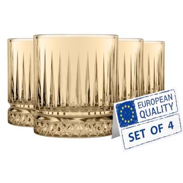 Imagem de Biandeco Conjunto de 4 copos Amber Whiskey Rocks, luxuosos copos Lowball Bourbon de 350 ml com base pesada - elegante e duplo antigo utensílios de bar