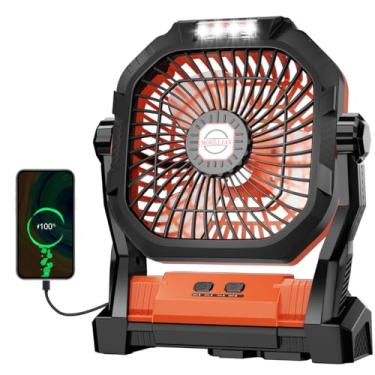 Imagem de Ventilador de acampamento recarregável, ventilador portátil alimentado por bateria de 20.000 mAh com luz LED, 4 velocidades 180° ajustável, essenciais de acampamento para barraca, viagem, carro