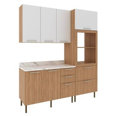 Imagem de Cozinha Modulada 4 Pecas 200 cm Freijo Branco Marmore Branco Tecno Mobili