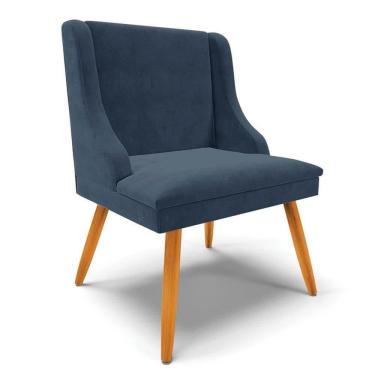 Imagem de Cadeira Estofada Para Sala De Jantar Pés Palito Lia Suede Azul Marinho - Ibiza